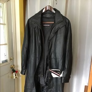 Charles Klein Black Leather Coat Full Length NWT.